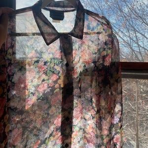 Y2K Semi-Sheer Floral Long Sleeve Button Down, size XL